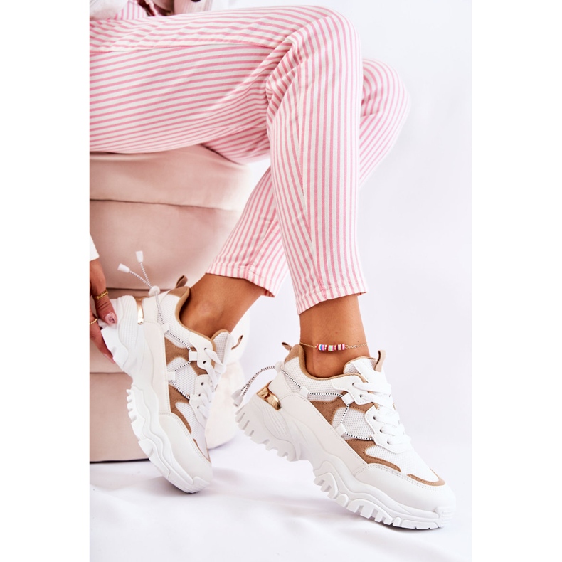 PM2 Pantofi sport textile la modă Bej și alb Amariso 2