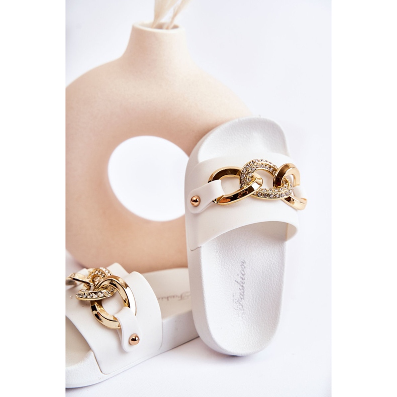 FK1 Papuci De Cauciuc Pentru Copii Cu Lant Decorativ Alb Suzie 2