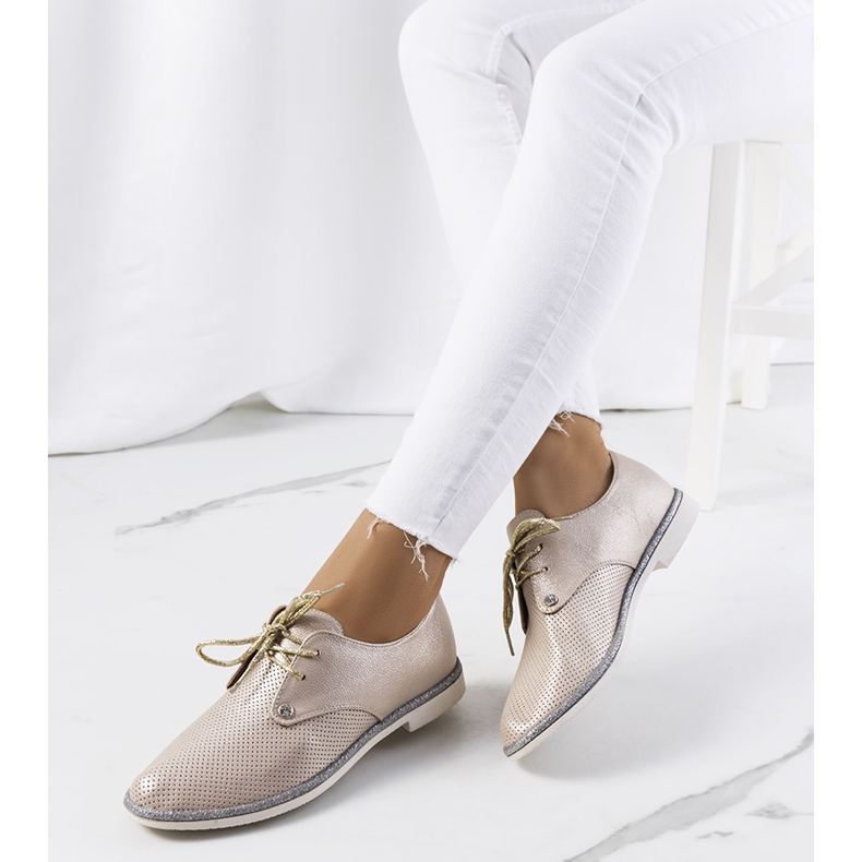 Pantofi cu șireturi aurii strălucitori Grand Street de aur 1