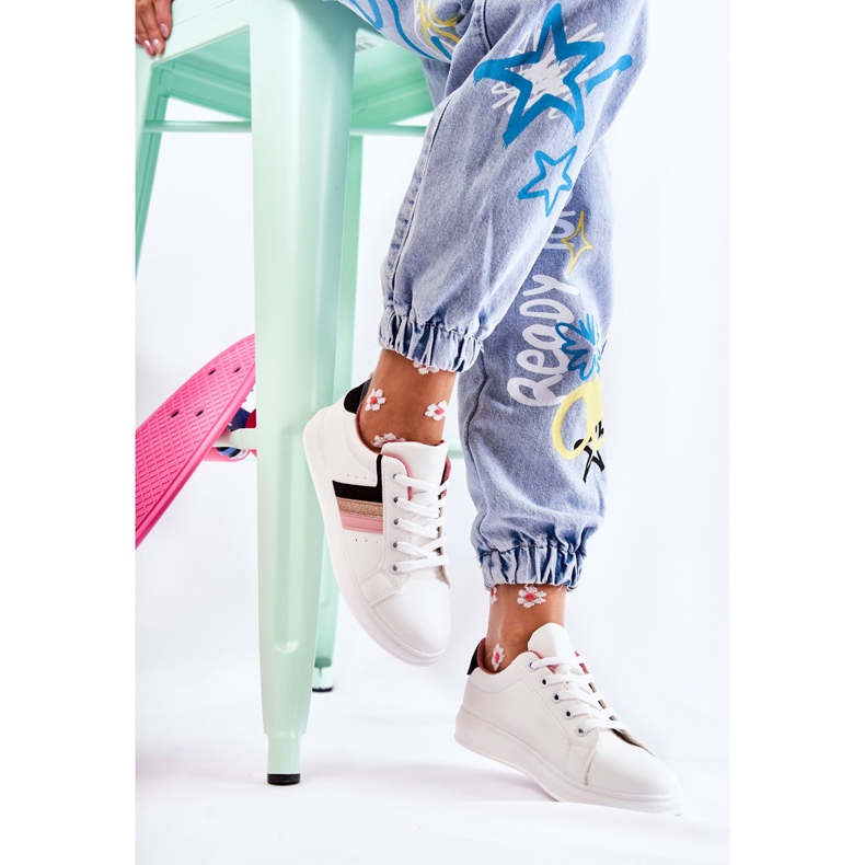 FK2 Pantofi sport dama legati in Renesme alb negru roz de aur 1