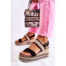 FE1 Sandale cu pană din piele intoarsa neagra Annabel bej negru 2