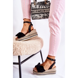 FE1 Sandale cu pană din piele intoarsa neagra Natina negru 2