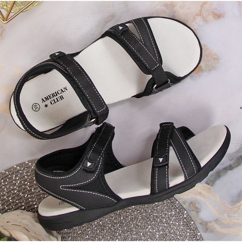Sandale sport negre cu velcro La Clubul American negru 2