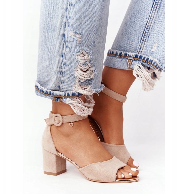 Sandale cu toc înalt din piele întoarsă Vinceza 21-20100 Bej 2