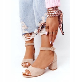 Sandale cu toc înalt din piele întoarsă Vinceza 21-20100 Bej 1