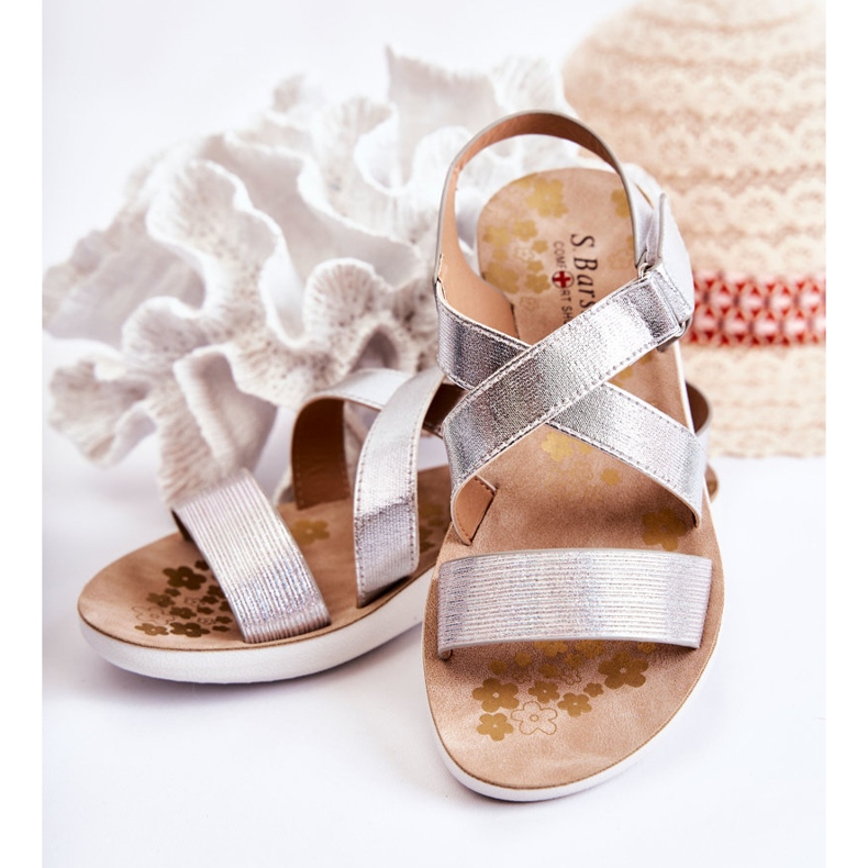 S.Barski Sandale Copii Cu Velcro Argintiu Alise 2