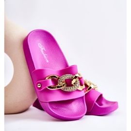 FK1 Papuci De Cauciuc Copii Cu Lant Decorativ Fuchsia Suzie roz 1