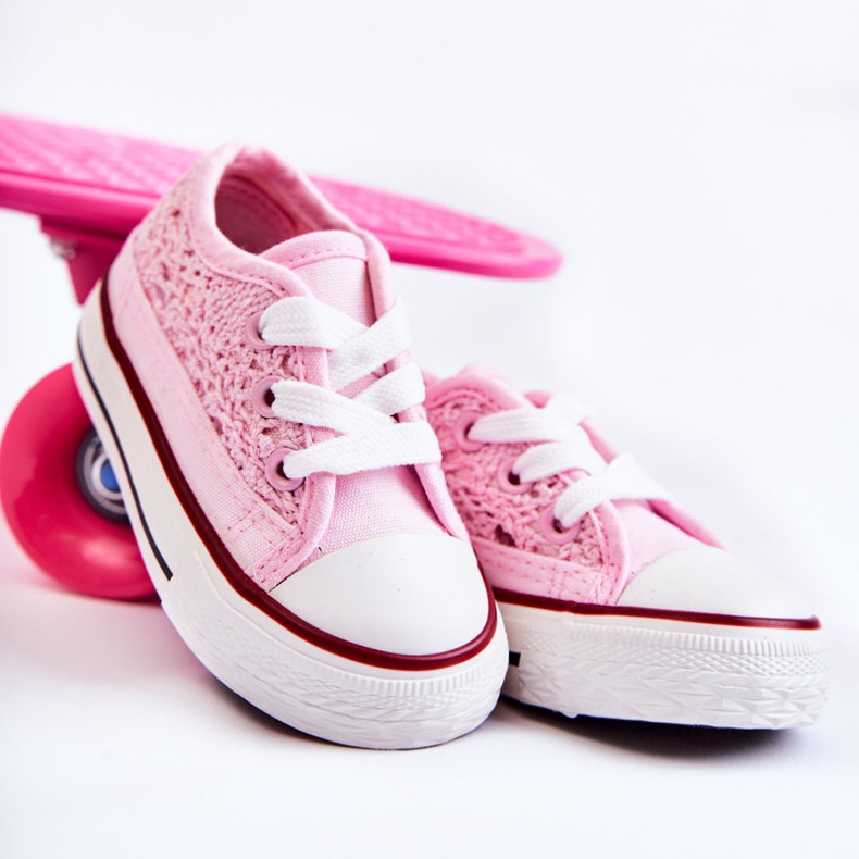 Adidași pentru copii cu dantelă albă Roly-Poly roz 1 Adidași pentru copii cu dantelă albă Roly-Poly roz 1