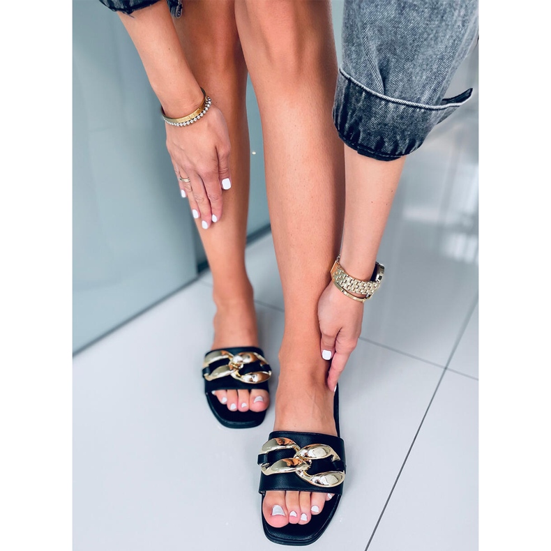 Dalia Black Papuci cu lant negru 1 Dalia Black Papuci cu lant negru 1