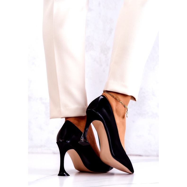 S.Barski Pompe pentru femei, tocuri înalte ecologice din piele neagră incolor 3