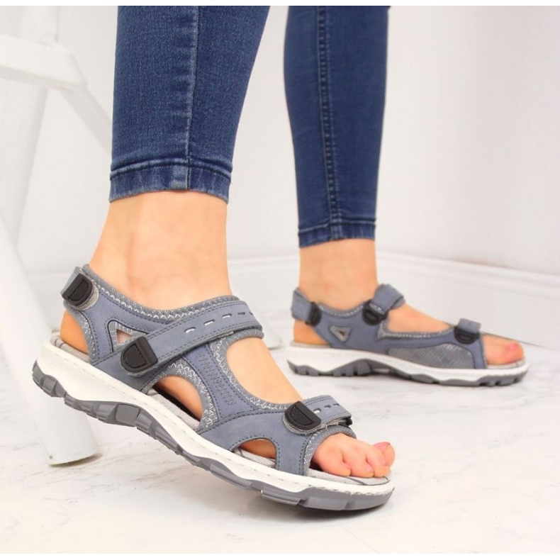 Sandale din piele cu Velcro Rieker W RKR458 albastru 2