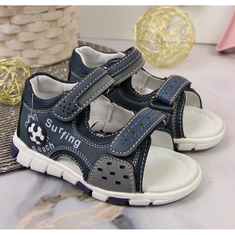 Sandale cu velcro NEWS Jr EU651A bleumarin-gri albastru marin 2