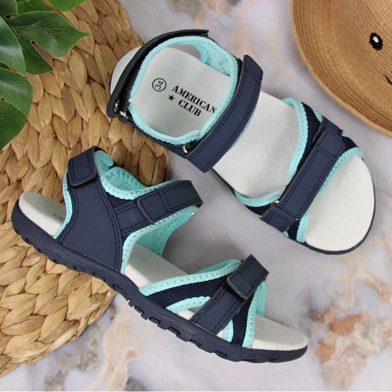 Sandale cu velcro American Club Jr AM898B bleumarin-mentă albastru marin 2