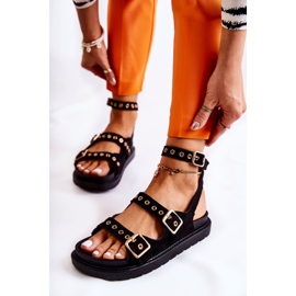 PM1 Sandale de damă din piele intoarsa cu bretele Negre Parys negru 1