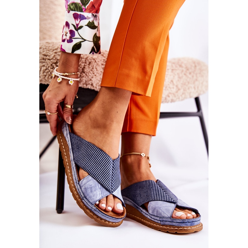 Papuci profilati piele Maciejka 04986-17 Albastru 2