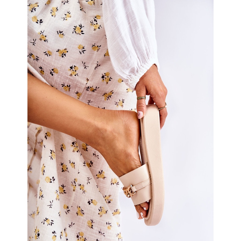 S.Barski Papuci la modă Bej Megosa cu lanț 1