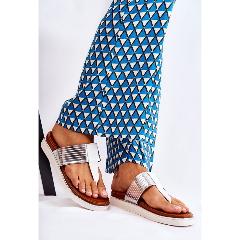 Papuci de damă Flip-flops On The Platform Morissa alb și argintiu 1