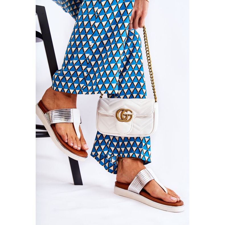 Papuci de damă Flip-flops On The Platform Morissa alb și argintiu 2