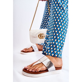 Papuci de damă Flip-flops On The Platform Morissa alb și argintiu 4
