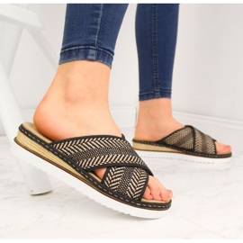 Papuci cu pană Rieker W R459 negri negru 2