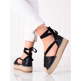 SHELOVET Espadrile legate pe platformă negru 1