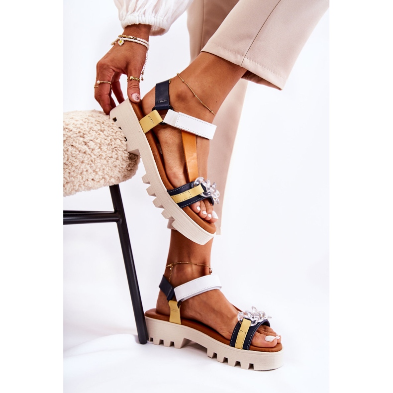 Sandale Piele Cu Velcro Maciejka L5009-02 Bleumarin-Alb albastru marin 2