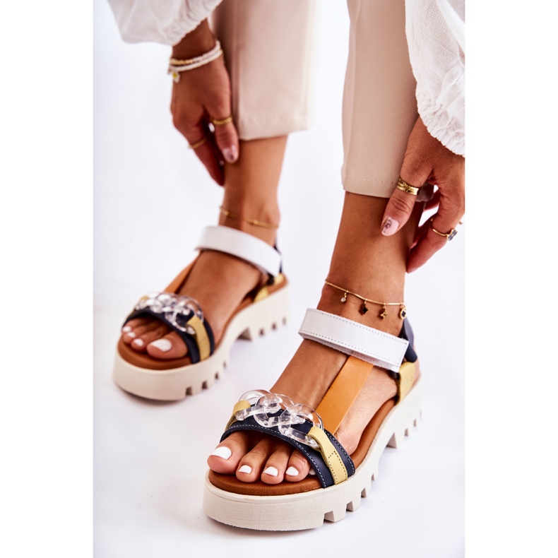 Sandale Piele Cu Velcro Maciejka L5009-02 Bleumarin-Alb albastru marin 1