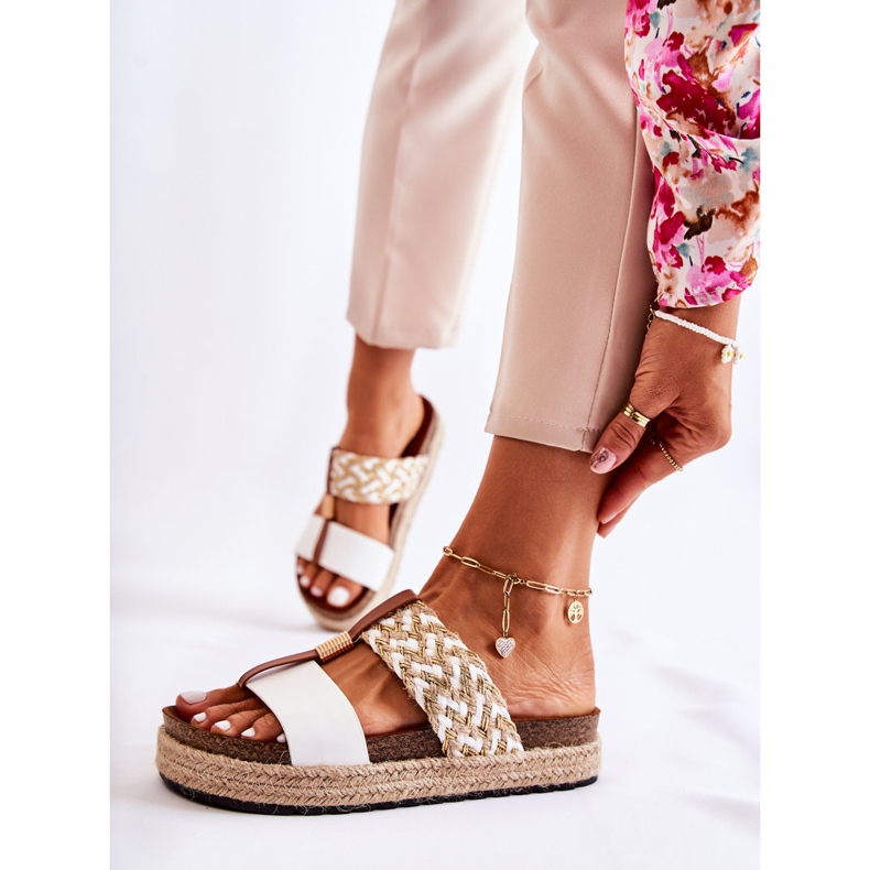 FB1 Papuci de damă cu piele ecologică Simon's White bej 1