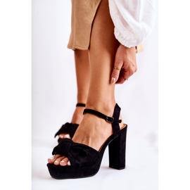 Sandale de damă din piele intoarsa cu fundita neagra Reina negru 1