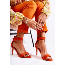 Sandale de damă din piele intoarsa cu toc portocaliu Marconi portocale 2