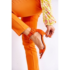 Sandale de damă din piele intoarsa cu toc portocaliu Marconi portocale 1