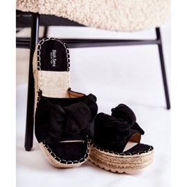 PG2 Papuci de damă pe pană cu fundă Tayla neagră negru 1 PG2 Papuci de damă pe pană cu fundă Tayla neagră negru 1