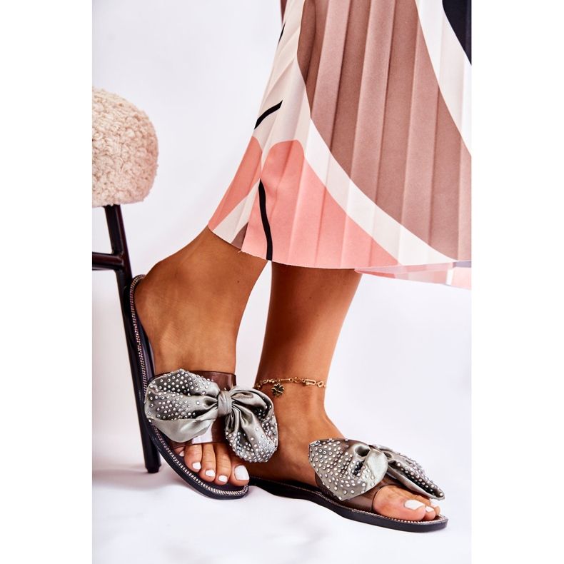 Papuci de cauciuc de damă cu fundă Meriden negru-gri 2