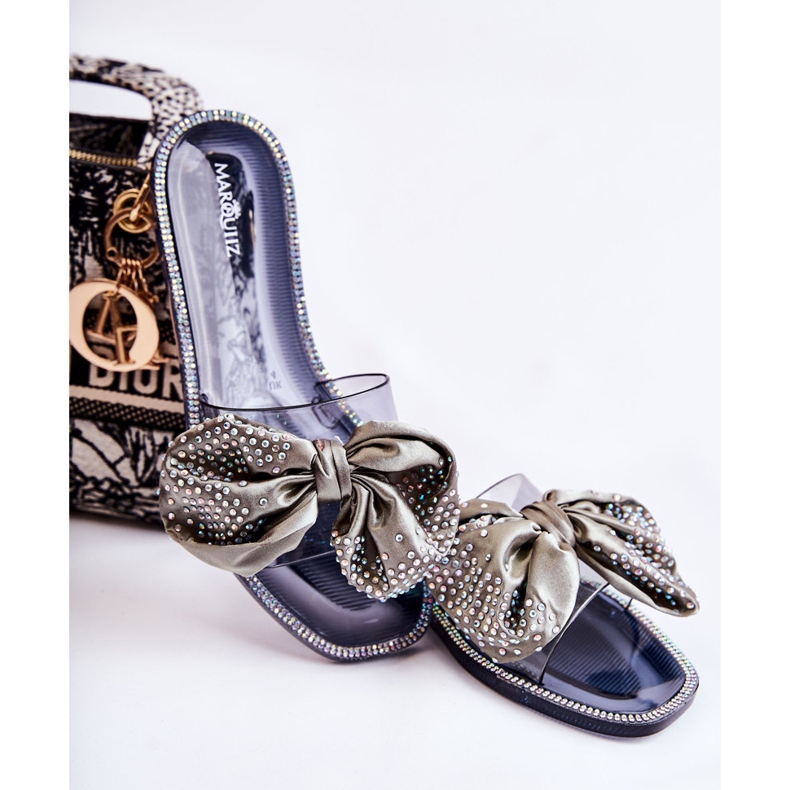 Papuci de cauciuc de damă cu fundă Meriden negru-gri 1