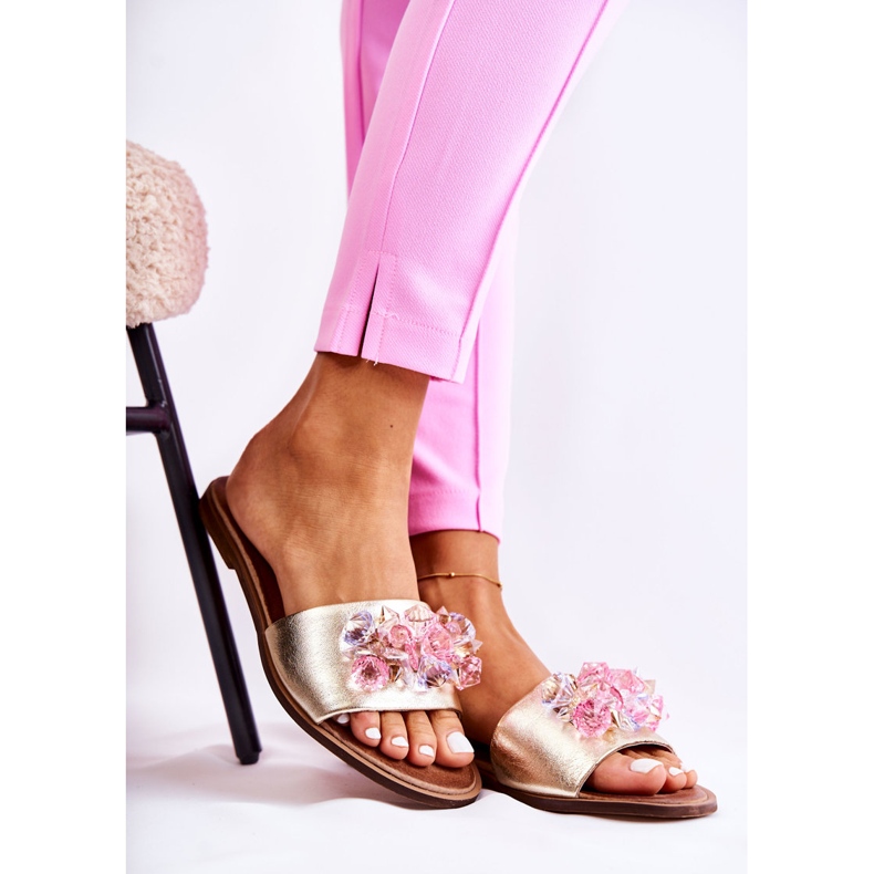 Papuci De Dama Piele Cu Decorat Nicole 2726 Auriu de aur 1