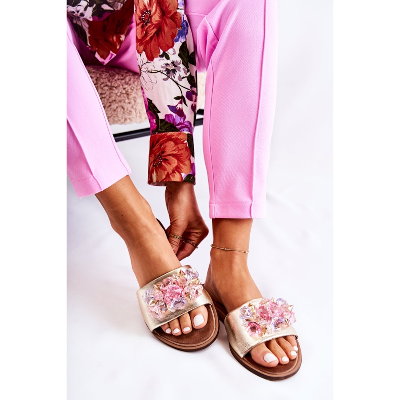 Papuci De Dama Piele Cu Decorat Nicole 2726 Auriu de aur 2