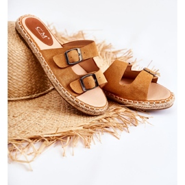 PG1 Papuci de damă clasici din piele intoarsa Camel Casilda maro 1