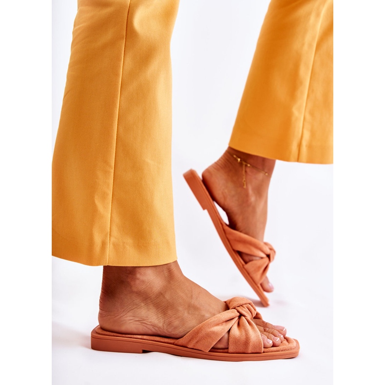 Papuci Lorrie portocalii din piele intoarsa la moda pentru femei portocale 2