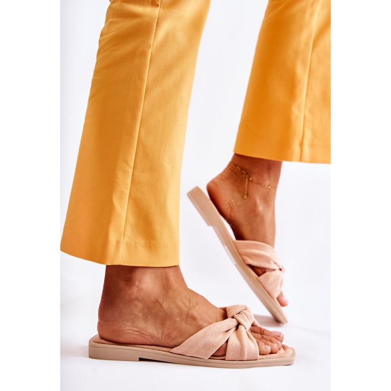 PG1 Papuci Lorrie, din piele intoarsa, la moda pentru femei bej roz 2