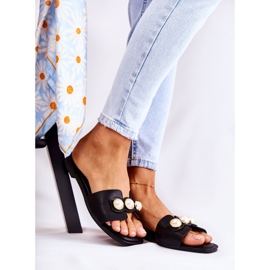 PG1 Papuci Tacoma Negri De Damă Cu Perle Decorative negru 2 PG1 Papuci Tacoma Negri De Damă Cu Perle Decorative negru 2