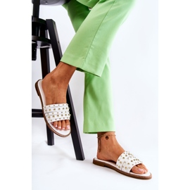 S.Barski Papuci De Damă Piele Cu Decor Brien Alb 1