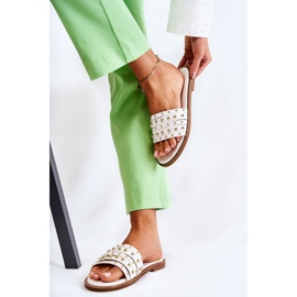 S.Barski Papuci De Damă Piele Cu Decor Brien Alb 2