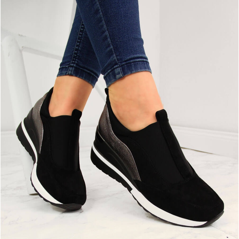 Tenisi de damă cu pană negri și argintii Vinceza negru 1