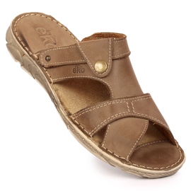 Papuci EKO pentru bărbați din piele maro bej 1