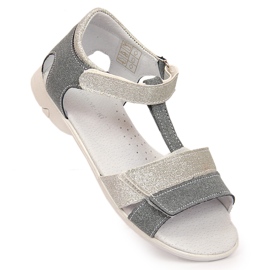 Sandale pentru fete cu velcro argintiu Kornecki 6323 gri 1