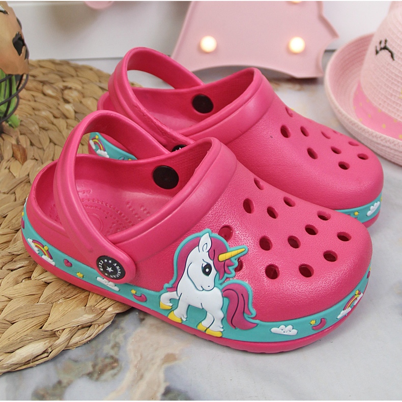 Papuci roz cu unicorn roz American Club 2 Papuci roz cu unicorn roz American Club 2