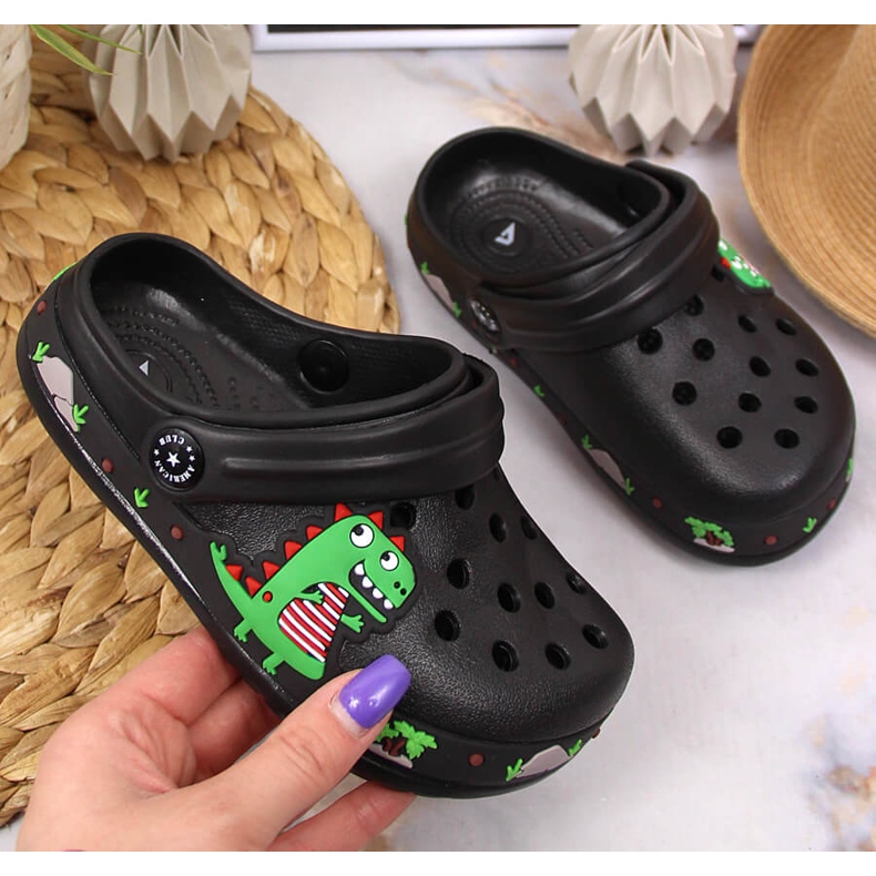 Papuci Black American Club Cokes cu un dinozaur negru 2