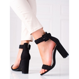 SHELOVET Sandale din piele de căprioară pe o bară negru 2