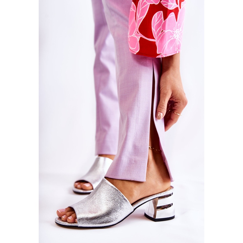 PA2 Papuci de damă din piele cu toc înalt Silver Perry argint 1