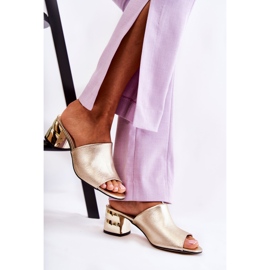 PA2 Papuci de damă din piele cu toc înalt Golden Perry de aur 2